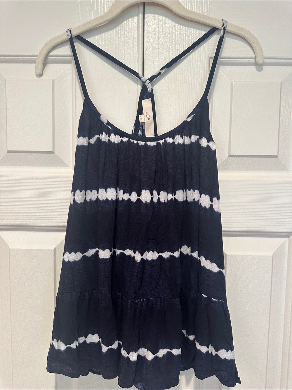 LOFT Navy and White Tie-Dye Camisole Swing Tank size M